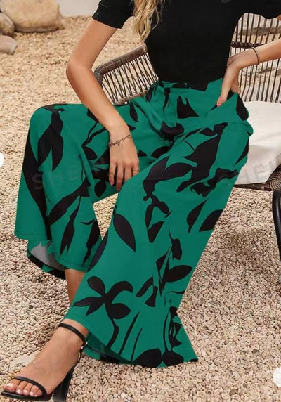 Ležerne hlače širokih nogavica s printom Ženske modne ulične hlače s visokim strukom Jednostavne hlače Ženske boho široke široke sve odgovarajuće hlače Crne