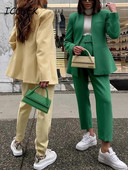 Icclek naiste ülikond, roheline pükskostüümid koos vööga, naine, 2-osaline pükskostüüm, pükskostüüm, bleiser, kontoripükste komplektid, naiste ülikonnad