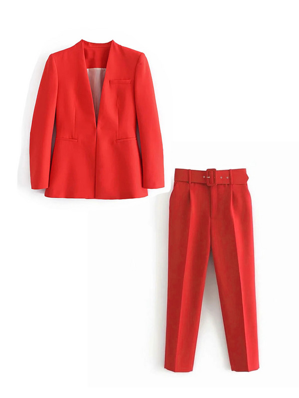 Icclek naiste ülikond, roheline pükskostüümid koos vööga, naine, 2-osaline pükskostüüm, pükskostüüm, bleiser, kontoripükste komplektid, naiste ülikonnad