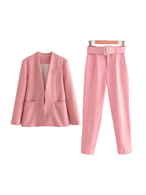 Icclek naiste ülikond, roheline pükskostüümid koos vööga, naine, 2-osaline pükskostüüm, pükskostüüm, bleiser, kontoripükste komplektid, naiste ülikonnad