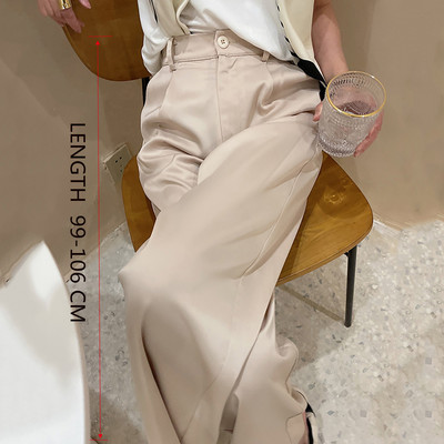 Ljeto 2023. Nove ženske hlače od svilenog satena visokog struka Ležerne crne korejske modne hlače širokih nogavica za žene Prevelike hlače