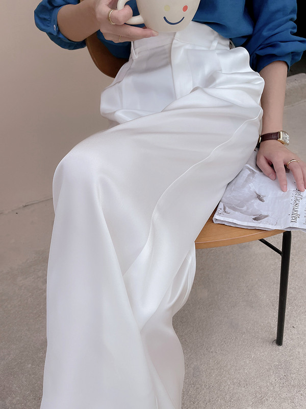 Ljeto 2023. Nove ženske hlače od svilenog satena visokog struka Ležerne crne korejske modne hlače širokih nogavica za žene Prevelike hlače