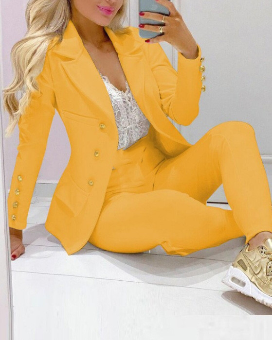 Modni proljetni temperamentni dvodijelni komplet za putovanje na posao Žensko elegantno odijelo Top sako s džepovima i komplet hlača visokog struka