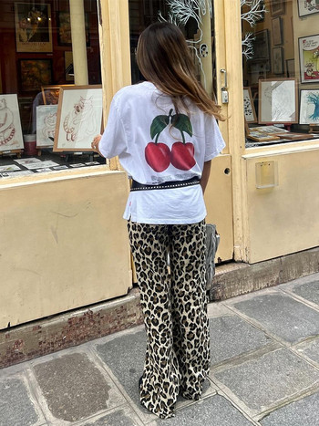 Μόδα Leopard Print Παντελόνι για Γυναικεία Casual Loose Flares Τσέπες Κομψό Παντελόνι Γυναικείο Άνοιξη 2024 Νέο παντελόνι Streetwear παντελόνι