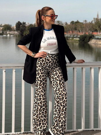 Μόδα Leopard Print Παντελόνι για Γυναικεία Casual Loose Flares Τσέπες Κομψό Παντελόνι Γυναικείο Άνοιξη 2024 Νέο παντελόνι Streetwear παντελόνι