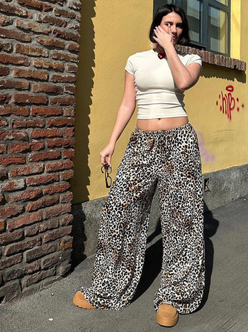 Μόδα Leopard Print Παντελόνι για Γυναικεία Casual Loose Flares Τσέπες Κομψό Παντελόνι Γυναικείο Άνοιξη 2024 Νέο παντελόνι Streetwear παντελόνι