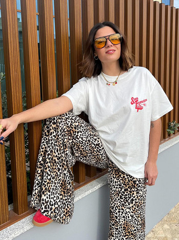 Μόδα Leopard Print Παντελόνι για Γυναικεία Casual Loose Flares Τσέπες Κομψό Παντελόνι Γυναικείο Άνοιξη 2024 Νέο παντελόνι Streetwear παντελόνι