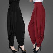 kevad Suvi naiste moed haaremipüksid Elastne lint kõrge vöökoht Avar lai säär Avar vaba vabaaja Solid Harajuku redis Püksid 2022