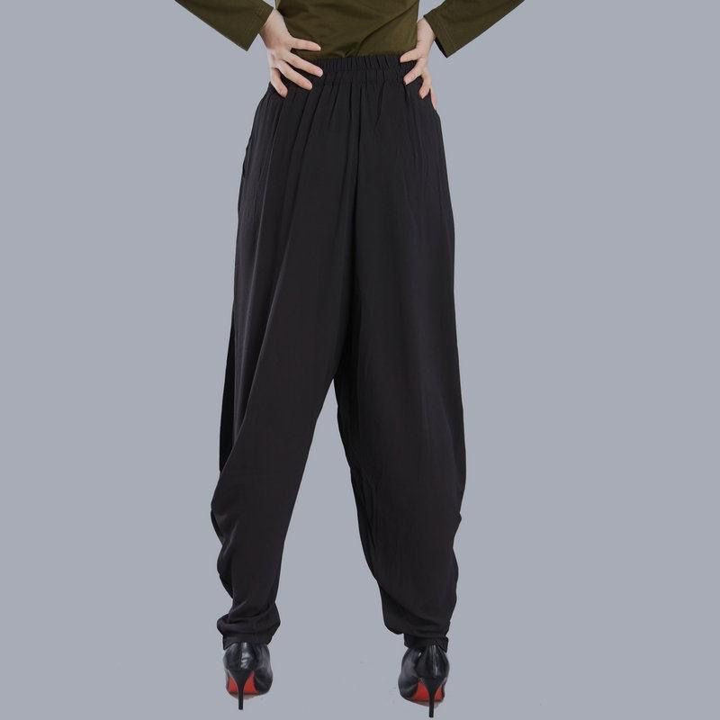 kevad Suvi naiste moed haaremipüksid Elastne lint kõrge vöökoht Avar lai säär Avar vaba vabaaja Solid Harajuku redis Püksid 2022