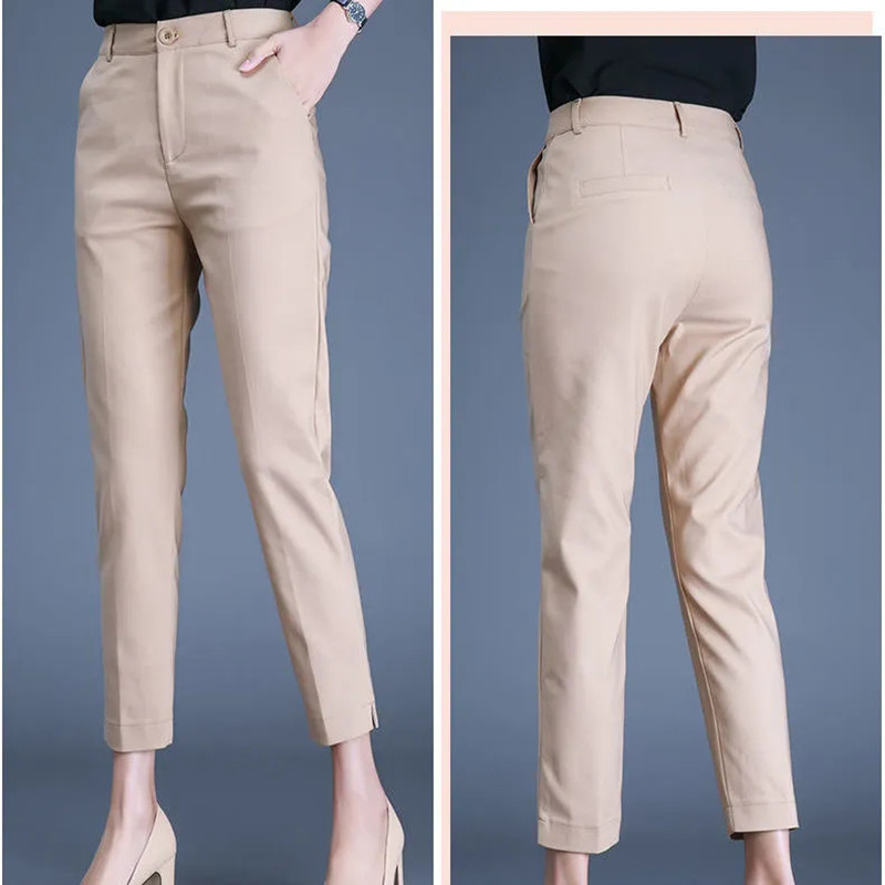 Büroo ülikond Klassikalised püksid Naistele Khaki must Töö Pantalones Kevad kõrge vöökohaga kitsad pliiatspüksid Elegantne Capris 85-91cm