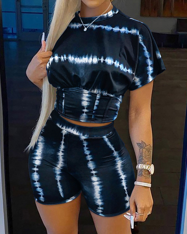 2022 nyári női alkalmi divatraglán ujjú nyakkendő, festett felső + nadrág kétrészes Camo nadrág leopárdmintás vonós szett, női öltöny