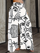 Plus veličina 5XL Ljeto 2023. Novi kontrastni uzorak širokih nogavica Hlače Modne trendi i svestrane ženske hlače s elastičnim strukom