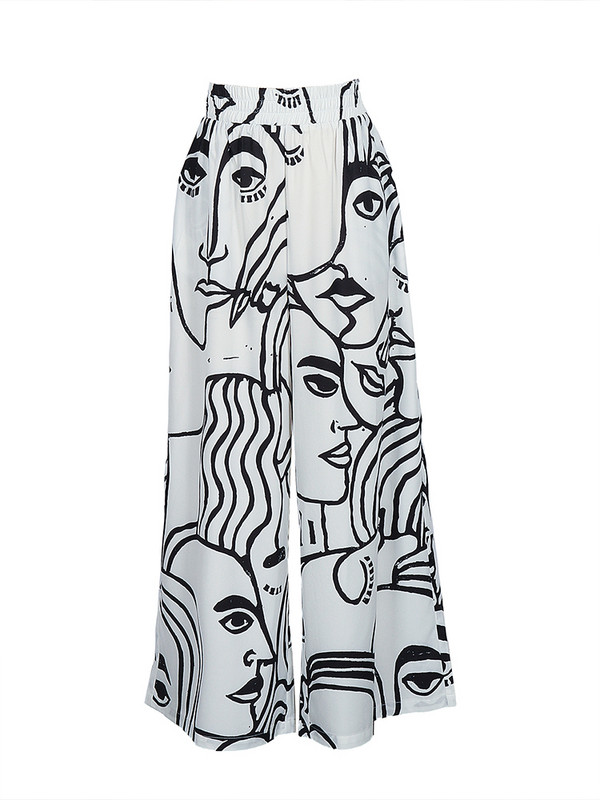 Plus veličina 5XL Ljeto 2023. Novi kontrastni uzorak širokih nogavica Hlače Modne trendi i svestrane ženske hlače s elastičnim strukom