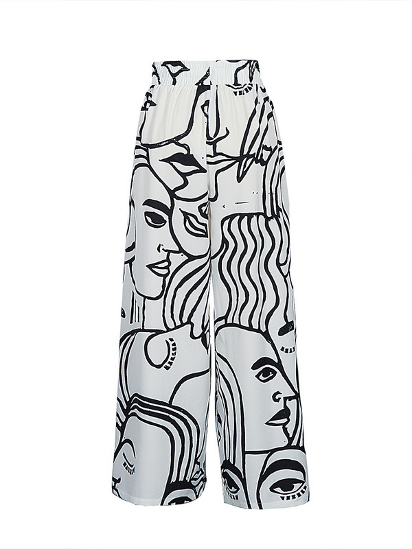 Plus veličina 5XL Ljeto 2023. Novi kontrastni uzorak širokih nogavica Hlače Modne trendi i svestrane ženske hlače s elastičnim strukom