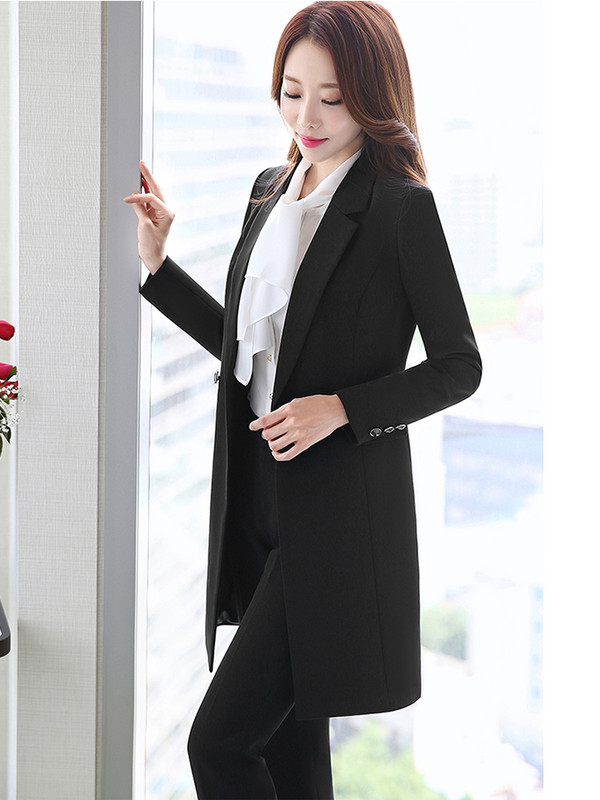 Női munka, üzleti viselet, nadrág öltöny borkék fekete hosszú blézer szett Elegáns kabát és nadrág 2 részes