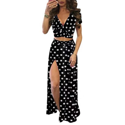 Ljetni novi dvodijelni set ženskih suknji Kompleti uskih suknji s prorezom s cvjetnim uzorkom Seksi kratki top i dvodijelni kompleti Boemska odjeća za zabavu