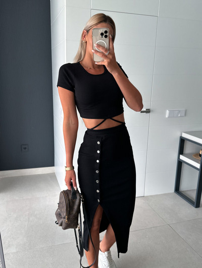 Tanka suknja visokog struka 2-dijelni set Ženski jednobojni nepravilni paket Uz bokove Seksi setovi suknji s prorezima Ulična odjeća Y2k Clothing