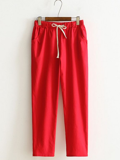 Ženske hlače Proljeće Ljeto Harem Hlače Pamuk Lan Čvrsti Harem Hlače s elastičnim strukom Meke visoke kvalitete za ženske dame