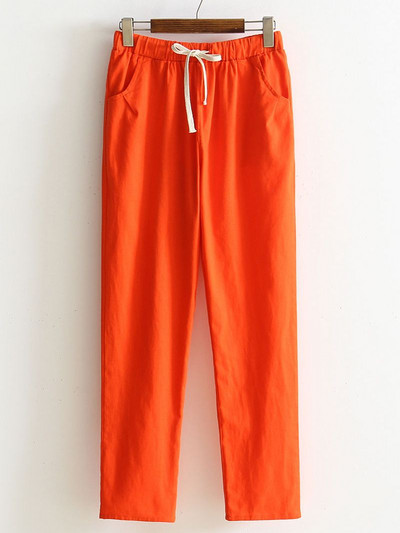 Ženske hlače Proljeće Ljeto Harem Hlače Pamuk Lan Čvrsti Harem Hlače s elastičnim strukom Meke visoke kvalitete za ženske dame