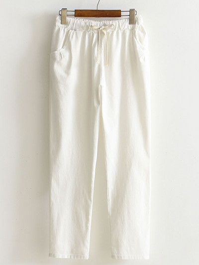 Ženske hlače Proljeće Ljeto Harem Hlače Pamuk Lan Čvrsti Harem Hlače s elastičnim strukom Meke visoke kvalitete za ženske dame