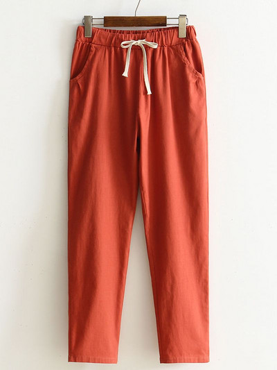 Ženske hlače Proljeće Ljeto Harem Hlače Pamuk Lan Čvrsti Harem Hlače s elastičnim strukom Meke visoke kvalitete za ženske dame