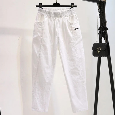 Puuvillane linane haaremipüksid, õhukesed, uued suvised lahtised naiste kommid, värvilised vabaaja kombinesoonid, naiste elastsed kõrge vöökohaga sirged püksid 5XL