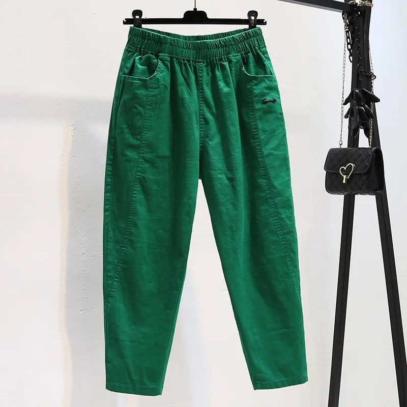 Puuvillane linane haaremipüksid, õhukesed, uued suvised lahtised naiste kommid, värvilised vabaaja kombinesoonid, naiste elastsed kõrge vöökohaga sirged püksid 5XL