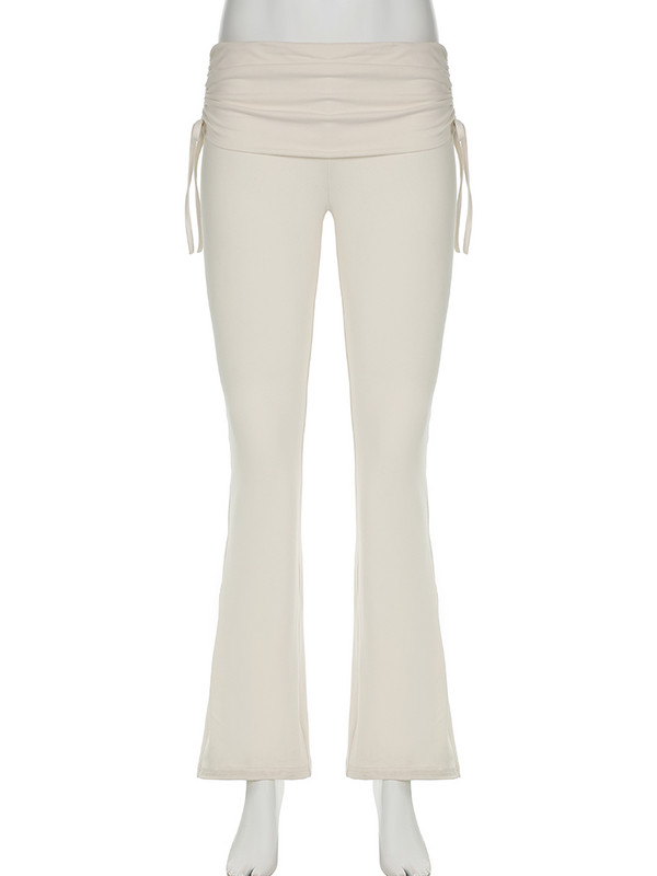 Rockmore hlače s uzicom niskog struka Ženske kokete Y2K Aesthetics Hlače širokih nogavica Modne jednobojne uske široke hlače Harajuku