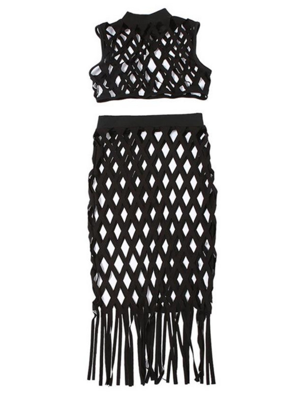 Komplet kratkih suknji s izdubljenim gornjim dijelom i resicama, novi dvodijelni setovi ženske odjeće za 2022.