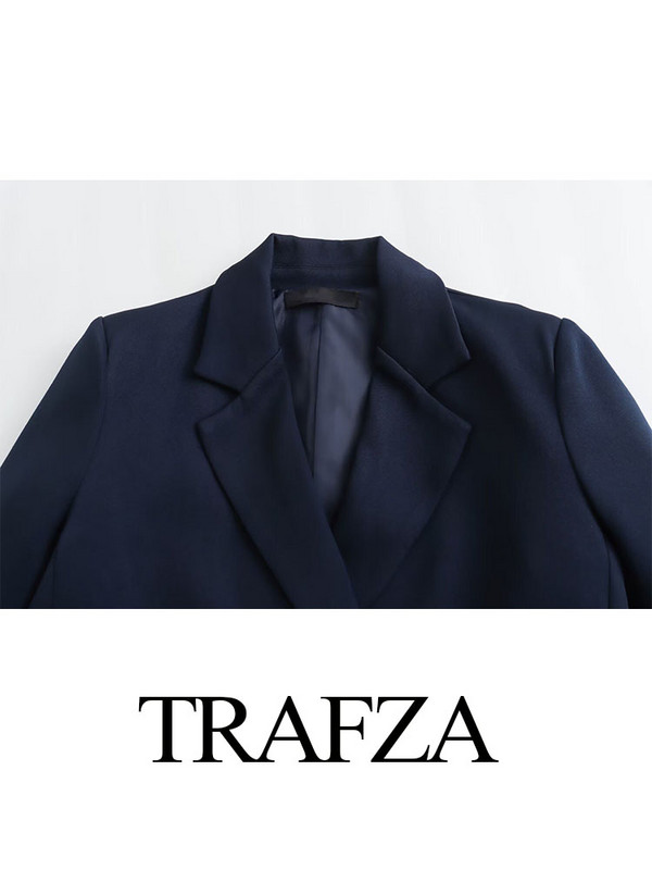 TRAFZA naiste kevadised moeülikonnad, tugevad lahtikäiva kraega pikkade varrukatega kaherealised bleiserid + kõrge vöökohaga nööbid laiad püksid