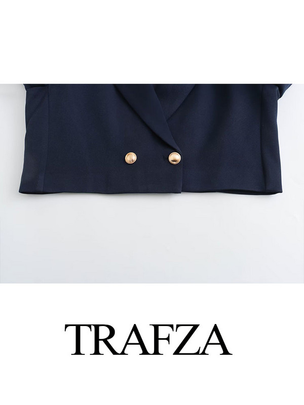 TRAFZA naiste kevadised moeülikonnad, tugevad lahtikäiva kraega pikkade varrukatega kaherealised bleiserid + kõrge vöökohaga nööbid laiad püksid