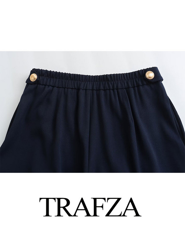 TRAFZA naiste kevadised moeülikonnad, tugevad lahtikäiva kraega pikkade varrukatega kaherealised bleiserid + kõrge vöökohaga nööbid laiad püksid