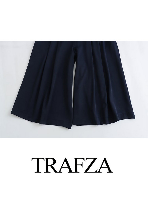 TRAFZA naiste kevadised moeülikonnad, tugevad lahtikäiva kraega pikkade varrukatega kaherealised bleiserid + kõrge vöökohaga nööbid laiad püksid