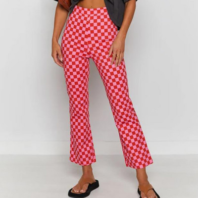 Y2K vintage püksid vabaaja 90ndate naiste Lorelai tšekk kitsad pikad püksid kõrge vöökohaga ruuduline trükitud õhukesed püksid E-tüdrukute mood