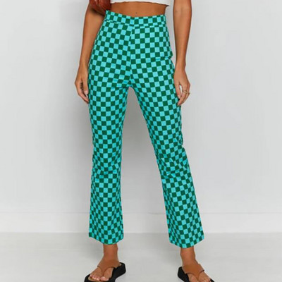 Y2K vintage püksid vabaaja 90ndate naiste Lorelai tšekk kitsad pikad püksid kõrge vöökohaga ruuduline trükitud õhukesed püksid E-tüdrukute mood