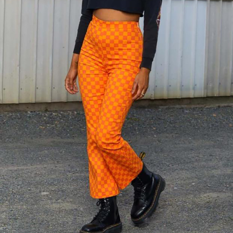 Y2K vintage püksid vabaaja 90ndate naiste Lorelai tšekk kitsad pikad püksid kõrge vöökohaga ruuduline trükitud õhukesed püksid E-tüdrukute mood