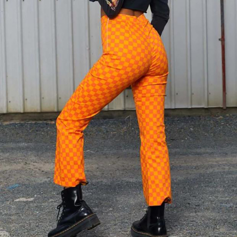 Y2K vintage püksid vabaaja 90ndate naiste Lorelai tšekk kitsad pikad püksid kõrge vöökohaga ruuduline trükitud õhukesed püksid E-tüdrukute mood