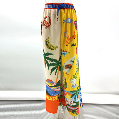 Naiste Hawaii kookospähklipuud elastsed kõrge vöökohaga lahtised pikad laiad püksid suvised rannapüksid pühade komplektid