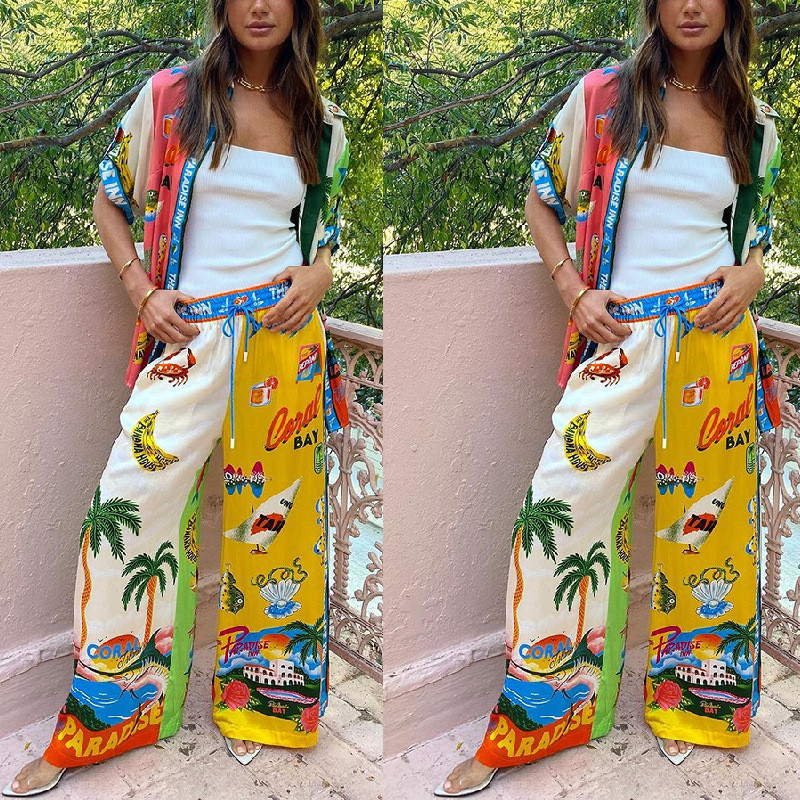 Naiste Hawaii kookospähklipuud elastsed kõrge vöökohaga lahtised pikad laiad püksid suvised rannapüksid pühade komplektid