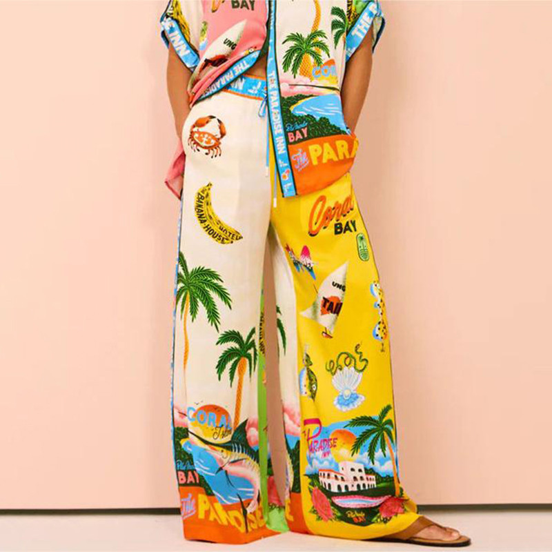 Naiste Hawaii kookospähklipuud elastsed kõrge vöökohaga lahtised pikad laiad püksid suvised rannapüksid pühade komplektid
