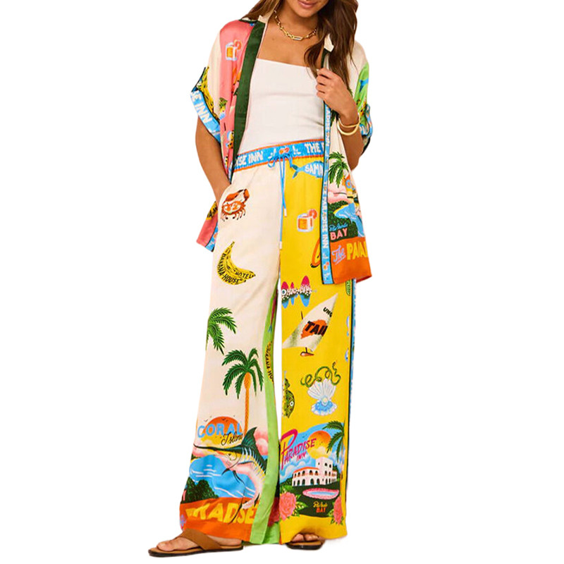 Naiste Hawaii kookospähklipuud elastsed kõrge vöökohaga lahtised pikad laiad püksid suvised rannapüksid pühade komplektid