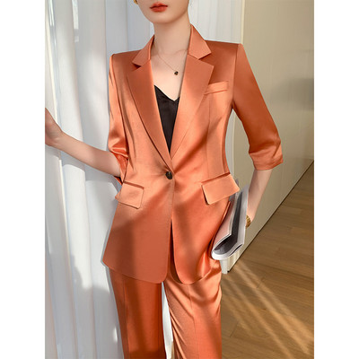 [LANMREM] Elegants uzvalku komplekts Womrn ar vienu pogu, īsām piedurknēm bleizeri ar augstu vidukli, taisnas, brīvas bikses 2024. gada vasarā, jaunas 26D9179