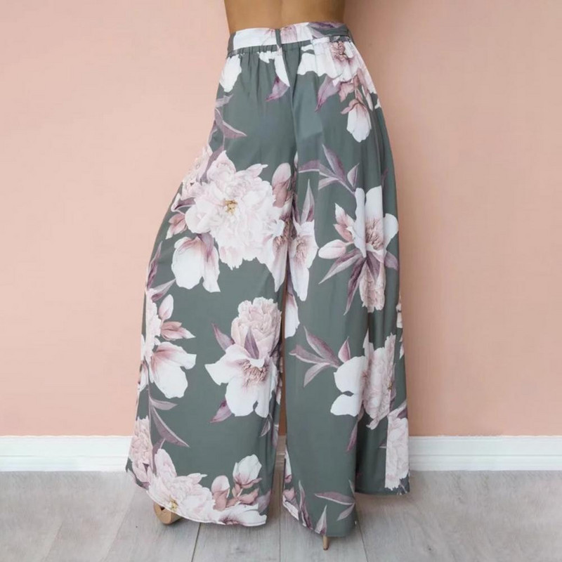 Ženske hlače srednjeg rasta s cvjetnim uzorkom na vezanje Pune široke široke široke hlače široke široke dužine