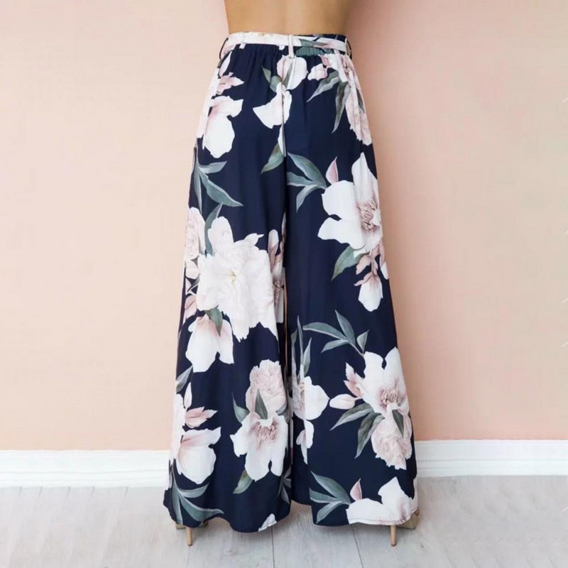 Ženske hlače srednjeg rasta s cvjetnim uzorkom na vezanje Pune široke široke široke hlače široke široke dužine