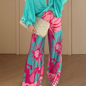 Γυναικείο φαρδύ παντελόνι Καλοκαιρινό αναπνεύσιμο λουλούδι Bohemia Ελαστική μέση χαλαρή γυναικεία casual μακρύ παντελόνι