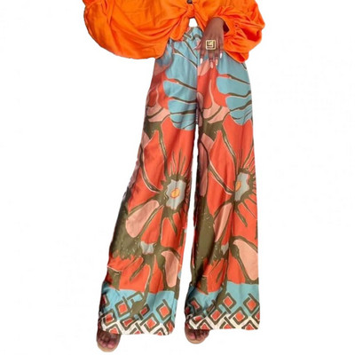 Γυναικείο φαρδύ παντελόνι Καλοκαιρινό αναπνεύσιμο λουλούδι Bohemia Ελαστική μέση χαλαρή γυναικεία casual μακρύ παντελόνι