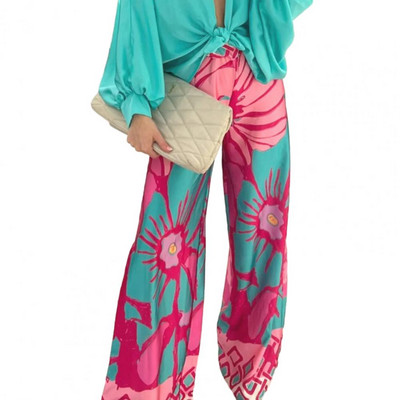 Γυναικείο φαρδύ παντελόνι Καλοκαιρινό αναπνεύσιμο λουλούδι Bohemia Ελαστική μέση χαλαρή γυναικεία casual μακρύ παντελόνι