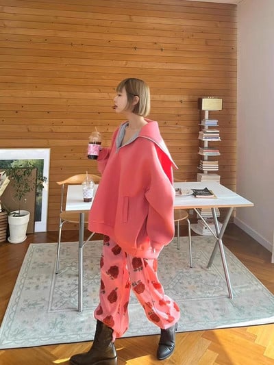 Nove ljetne trenirke 2024. Ženske modne vintage labave široke hlače s cvjetnim printom Y2k Grunge ravne hlače s elastičnim strukom