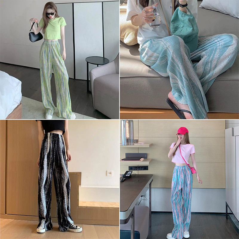 Korea mood lips, laia säärega püksid kevadsuvi naiste õhukesed plisseeritud vabaaja elastsed kõrge vöökohaga sirged püksid tänavarõivad
