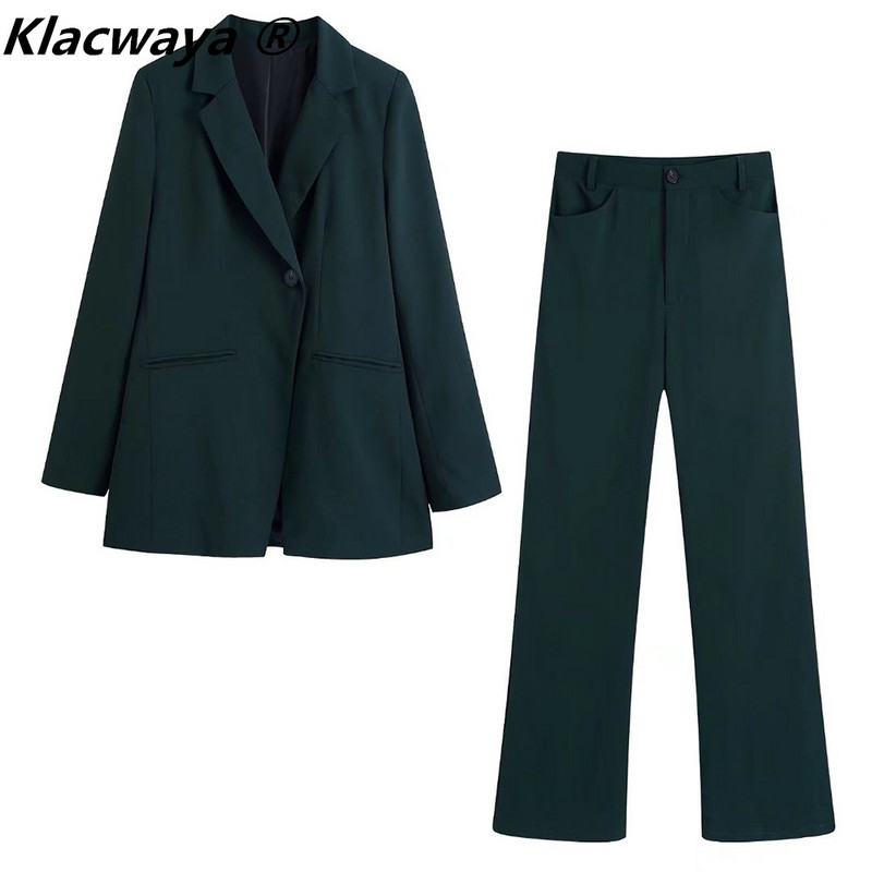 Klacwaya Costume Femei Set Blazer Femeie 2 Piese Office Lady Sets Blazere Crestate Jachetă Fermoar Fly Pantaloni Capris Femei Costum Office